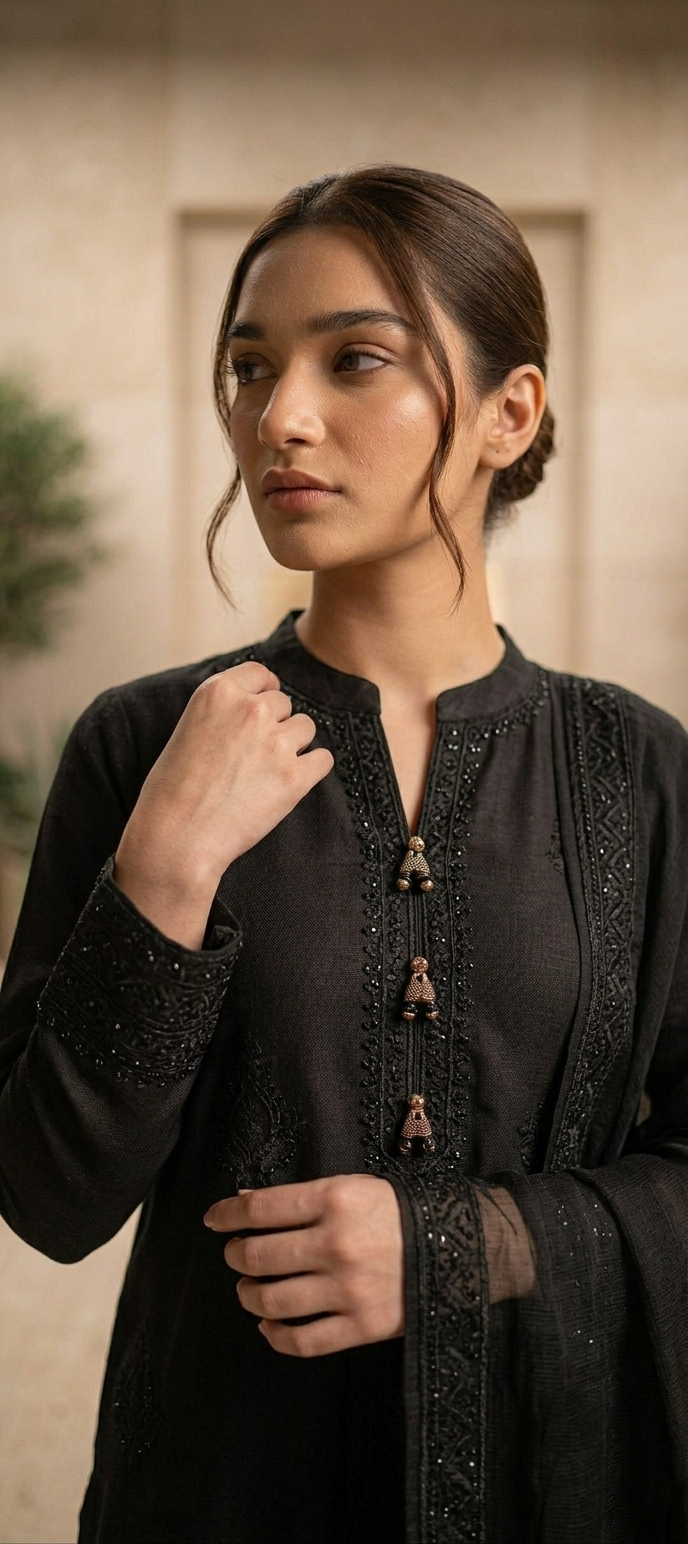 Noir Aura — 3Pc Embroidered Cotton Lawn Suit Kinzanadeem