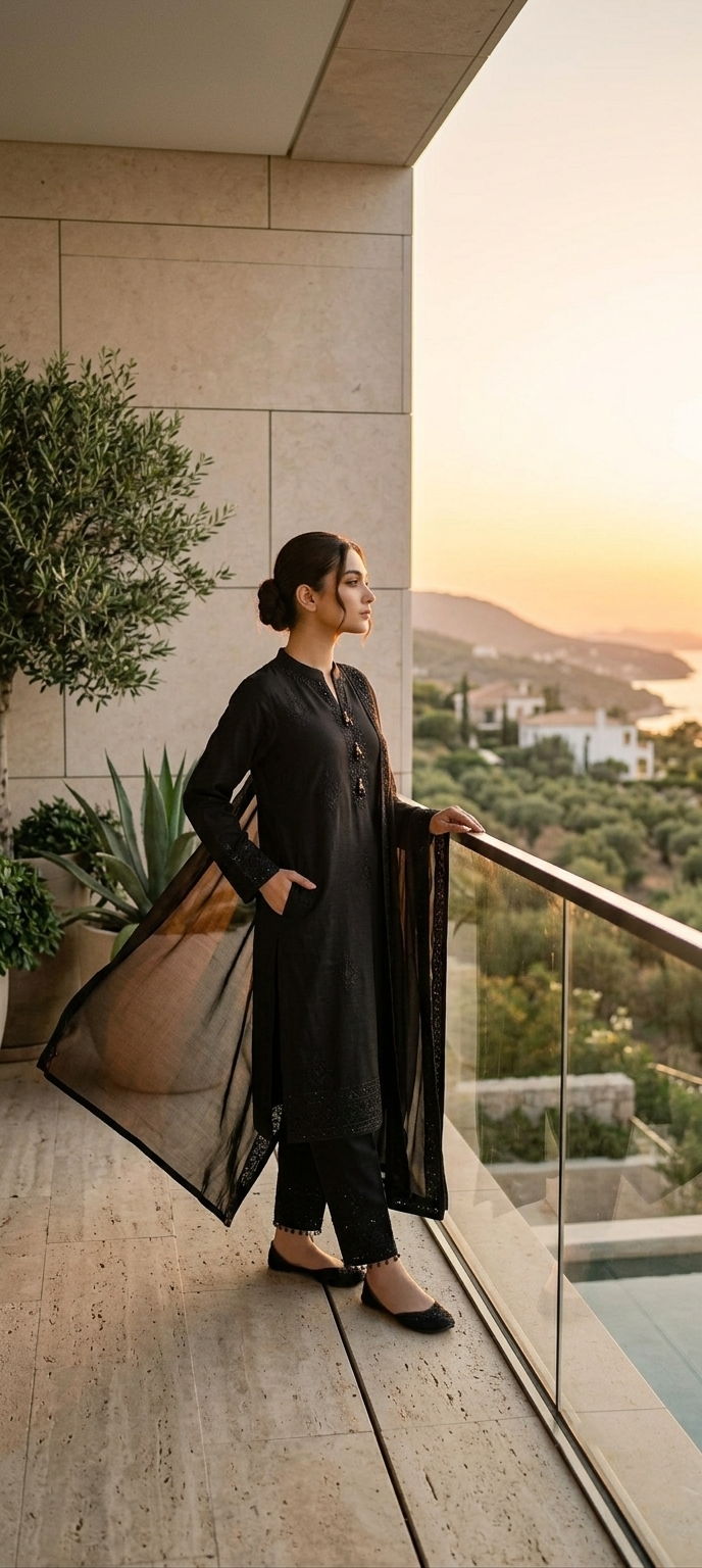 Noir Aura — 3Pc Embroidered Cotton Lawn Suit Kinzanadeem