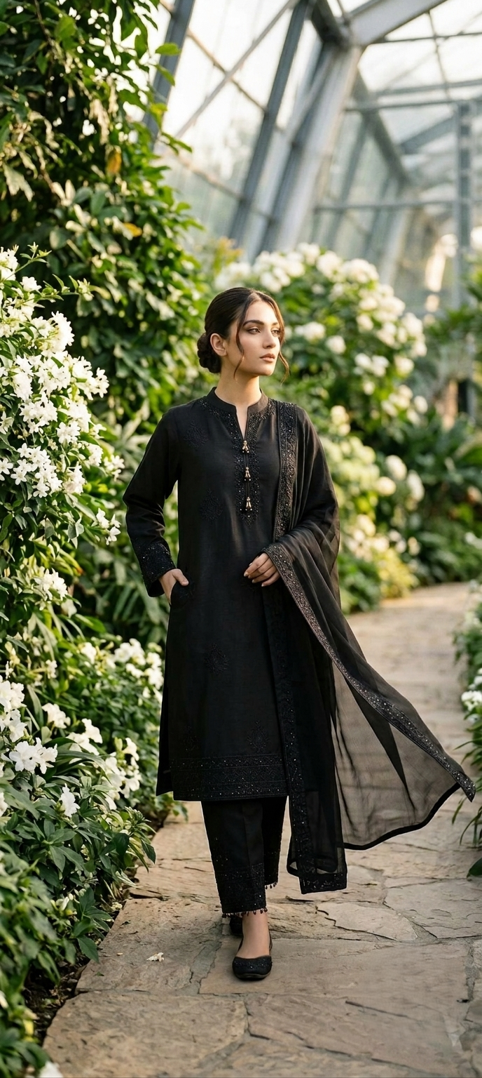 Noir Aura — 3Pc Embroidered Cotton Lawn Suit Kinzanadeem