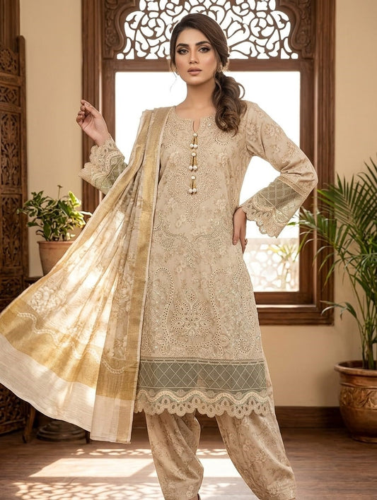 Mehrun Gold — 3Pc Embroidered Lawn Suit Kinzanadeem