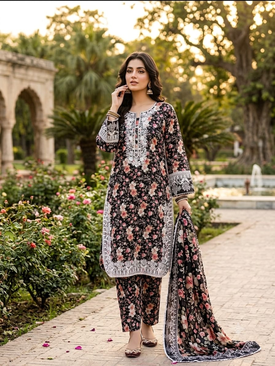 Purple Blossom — 3Pc Printed Lawn Suit Kinzanadeem