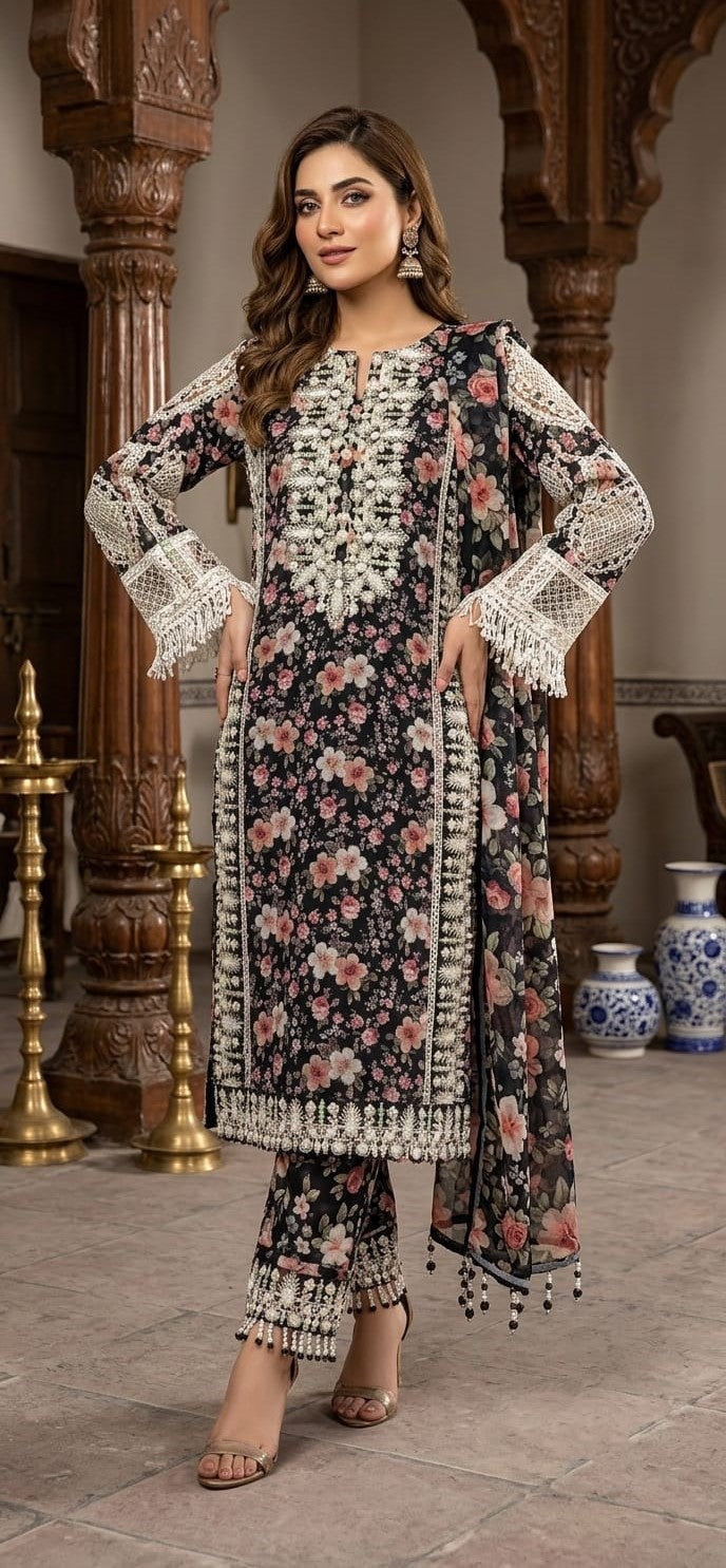 Siyah Gul — 3Pc Embroidered Lawn Suit Kinzanadeem