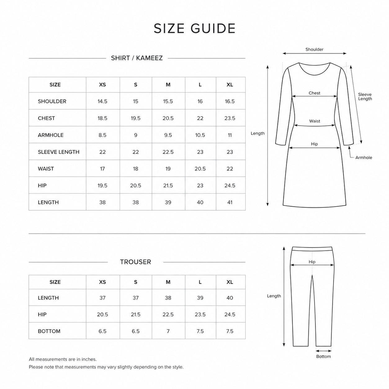 Kinza Nadeem Size Guide